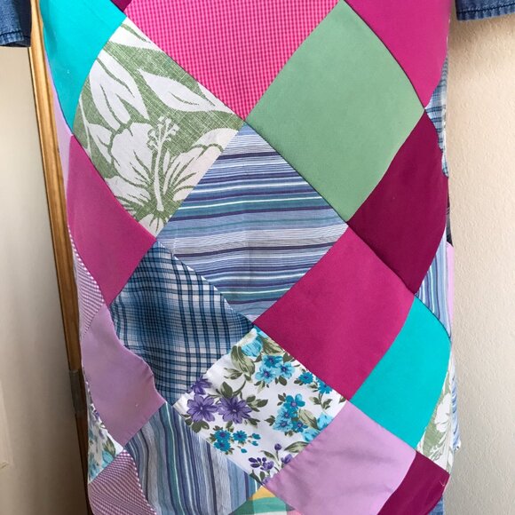 Patchwork Jacket, M: Upcycled Handmade Boho Duster, Denim & Quilt Looking Skirt - Picture 9 of 12